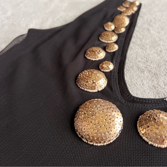 Hunza 80s 90s Vintage Mesh Sequin Embellished Sleeveless Midi Slip Dress Black - Picture 6 of 11